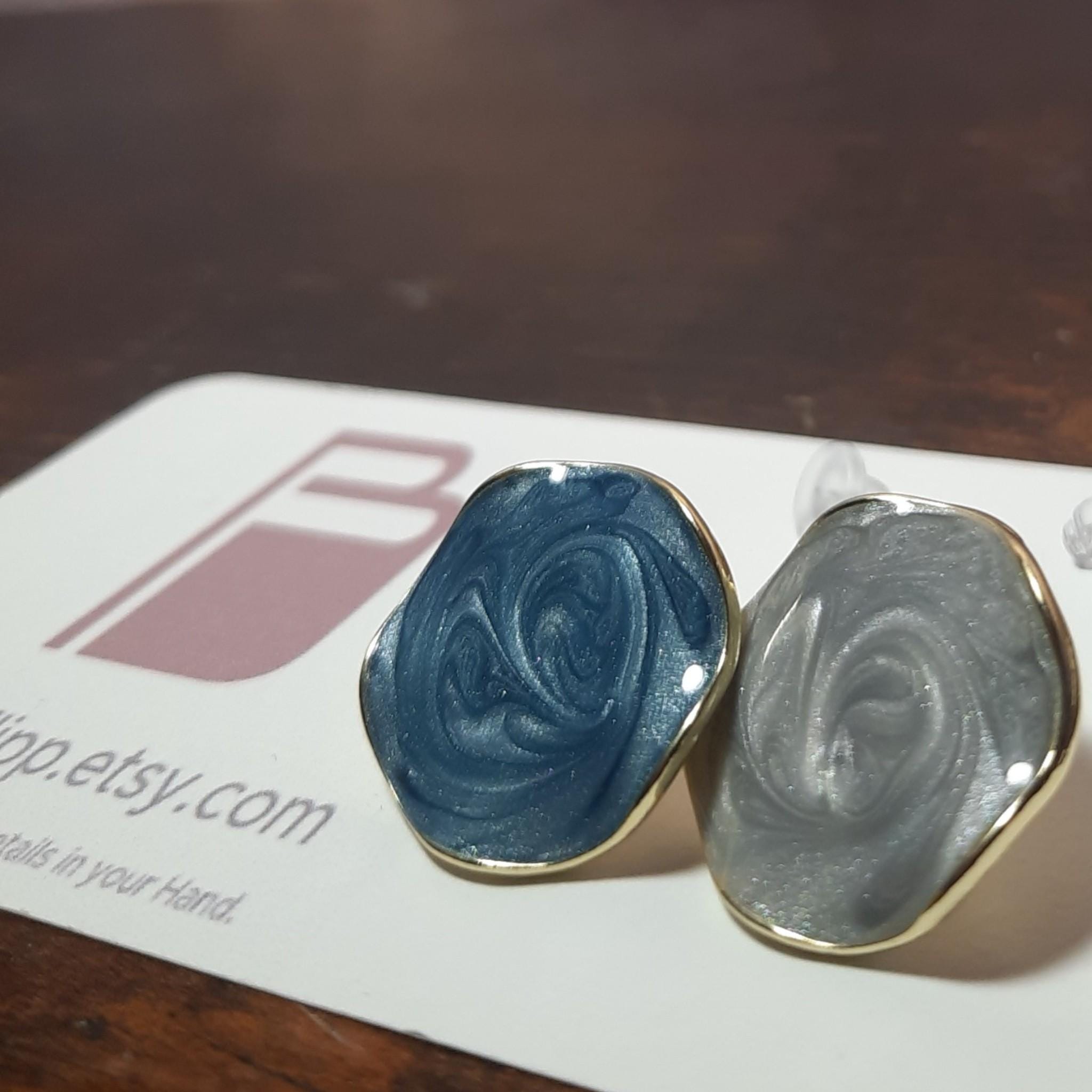 Elegant Aqua & Grey Earrings | Iridescent Sparkle Studs | Lightweight Hypoallergenic Jewelry for Women | Gift-Ready