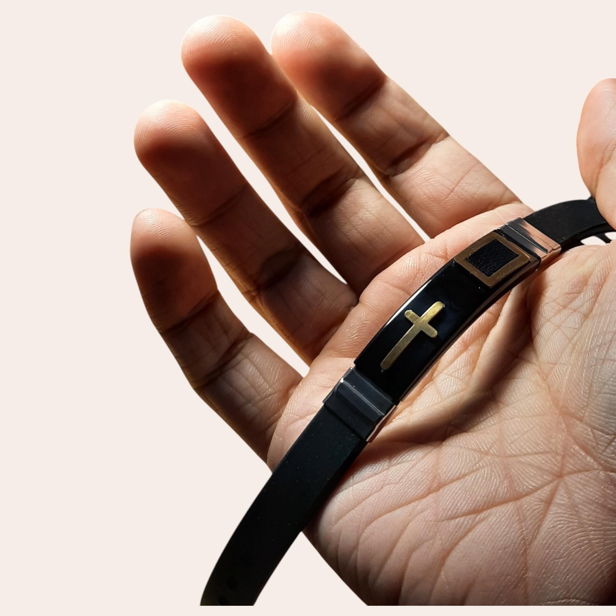 Minimalist Cross Bracelet: Unisex Christian Goth Jewelry, Adjustable Wristband