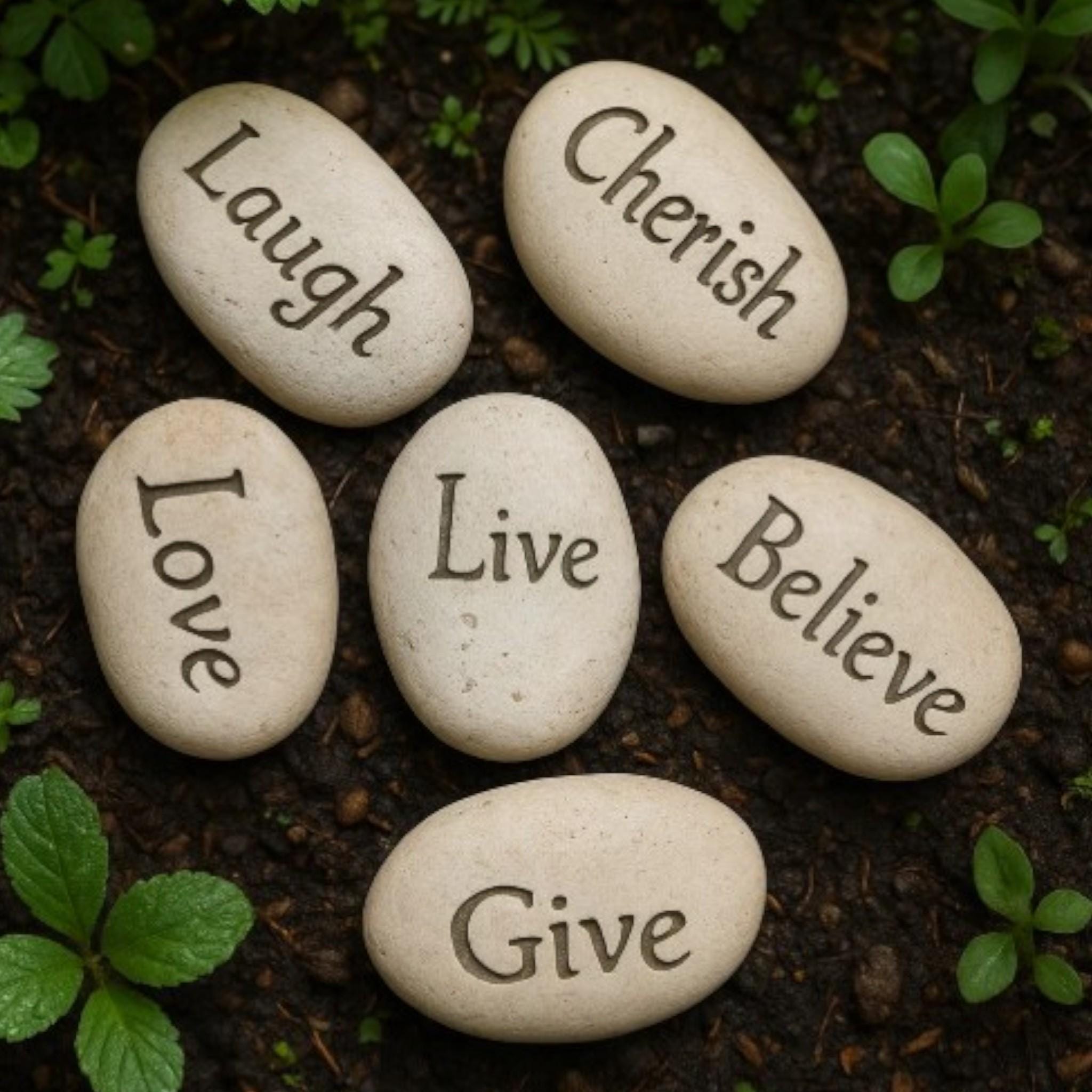 Carved Word Stones – Engraved River Rocks for Aquarium, Garden, or Terrarium