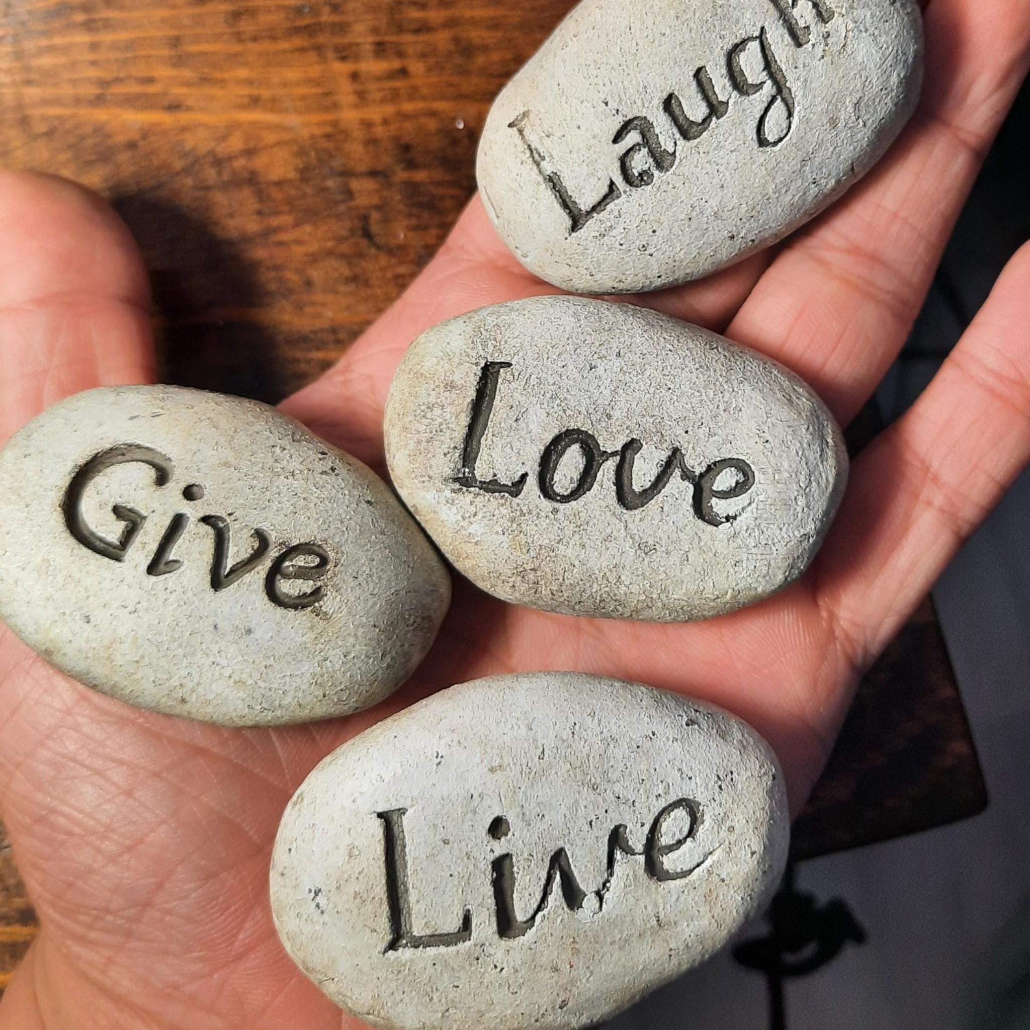 Carved Word Stones – Engraved River Rocks for Aquarium, Garden, or Terrarium