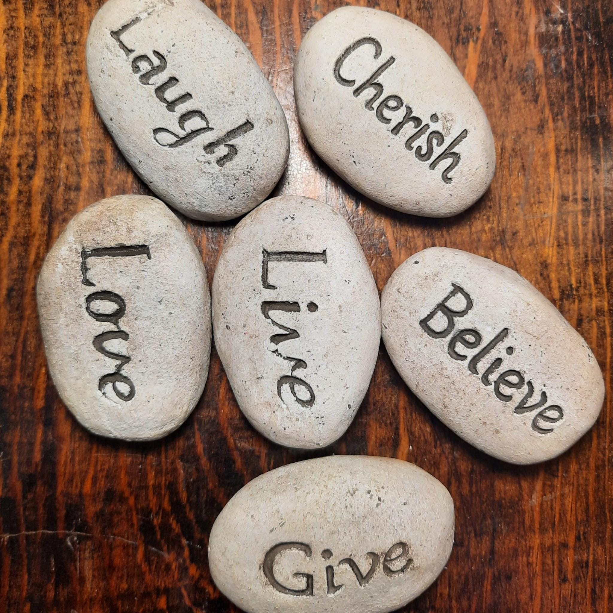 Carved Word Stones β Engraved River Rocks for Aquarium, Garden, or Terrarium