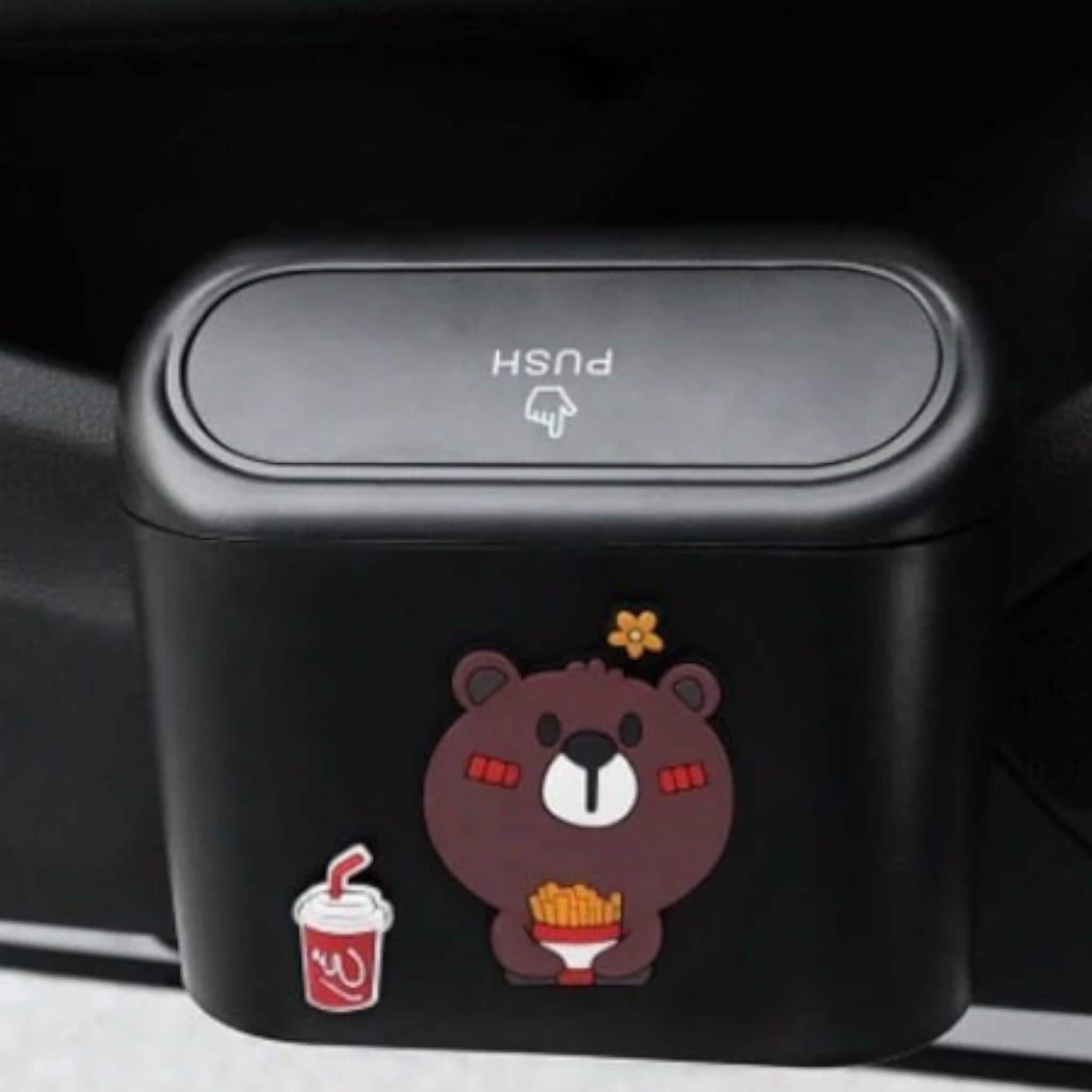 Mini Car Trash Can: Kawaii Bear Stickers, Hard Plastic