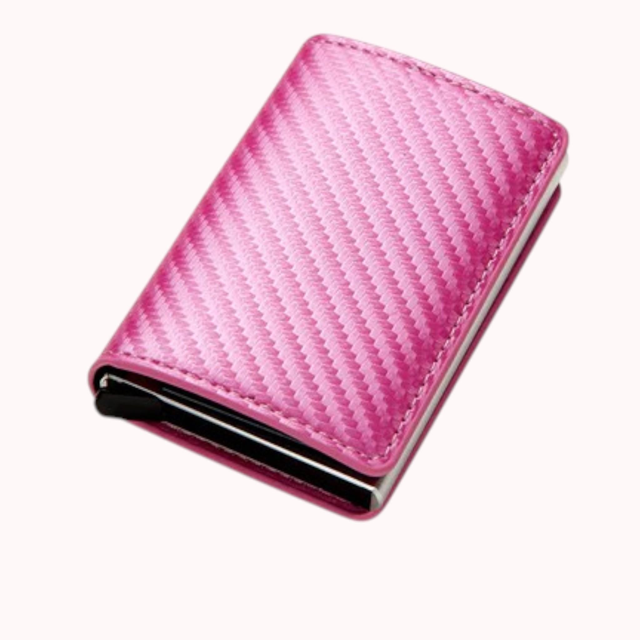 Pink Carbon Fiber RFID Wallet: Minimalist Anti-Tap Card Holder