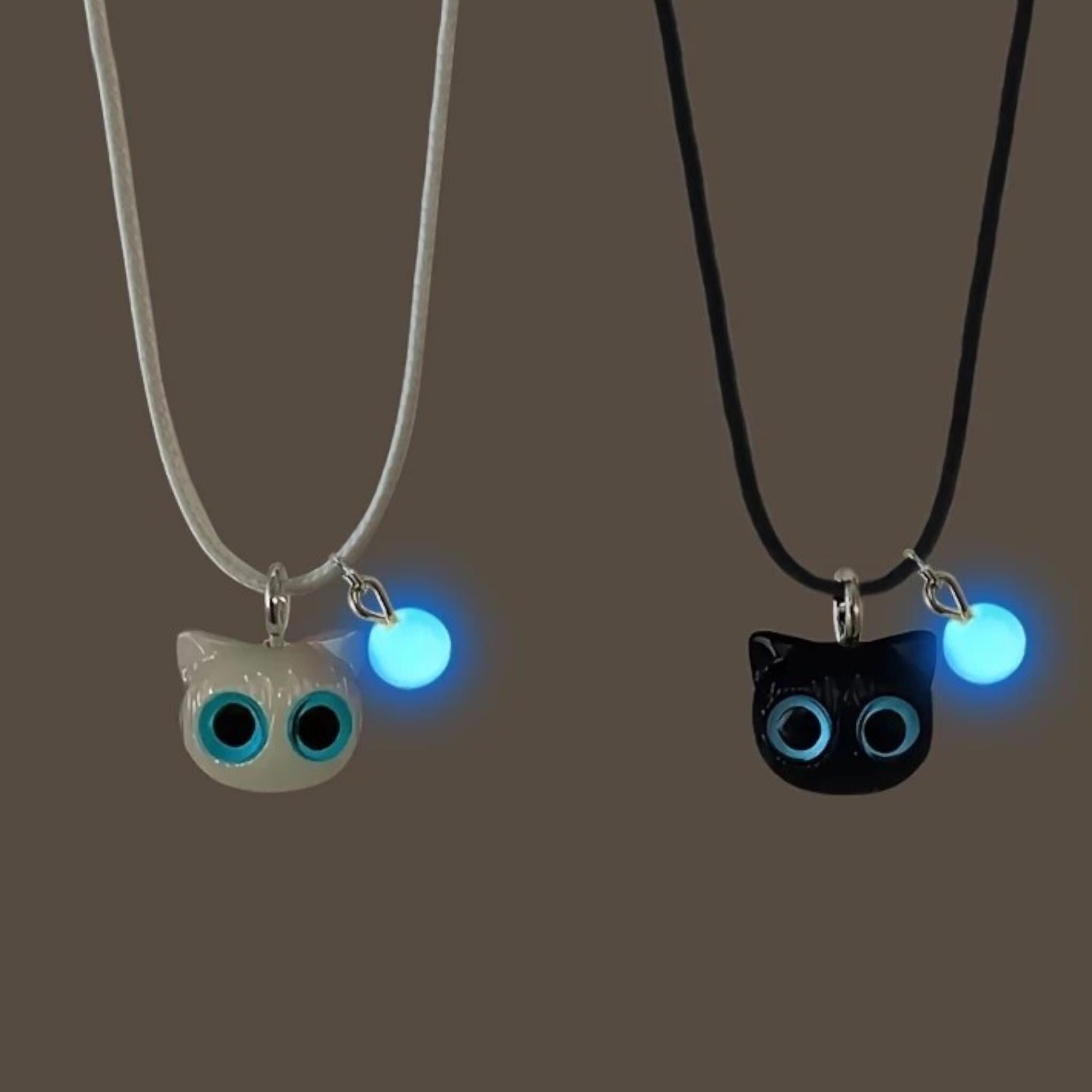 Polymer Clay Cat Necklace: Big Blue Eyes, Adjustable Cord