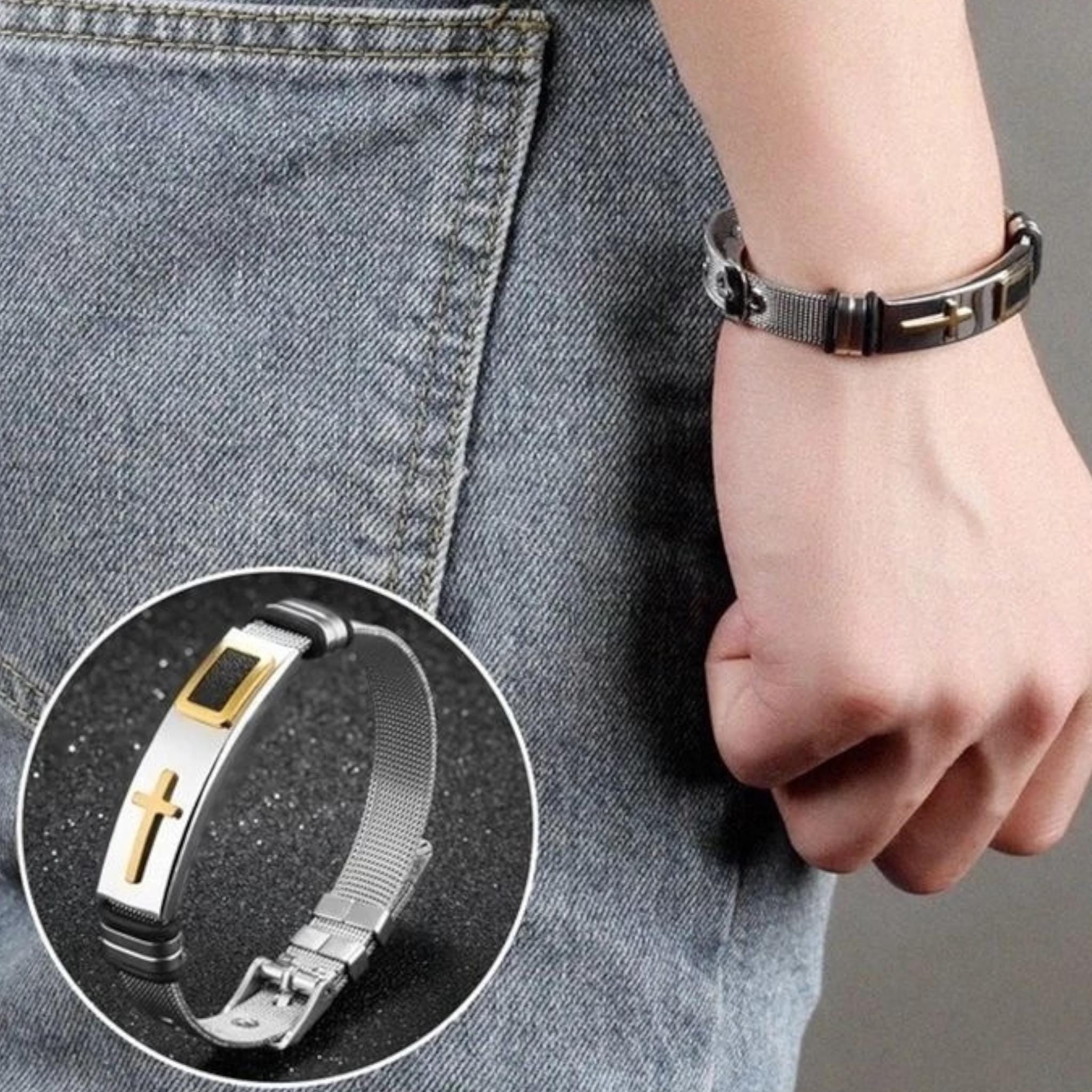 Minimalist Cross Bracelet: Unisex Christian Goth Jewelry, Adjustable Wristband