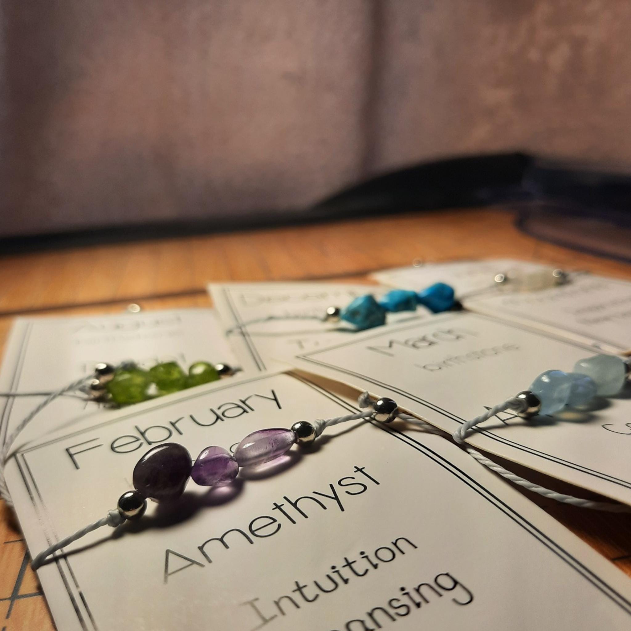 Minimalist Birthstone Bracelet: Adjustable Cord, Custom Color Jewelry