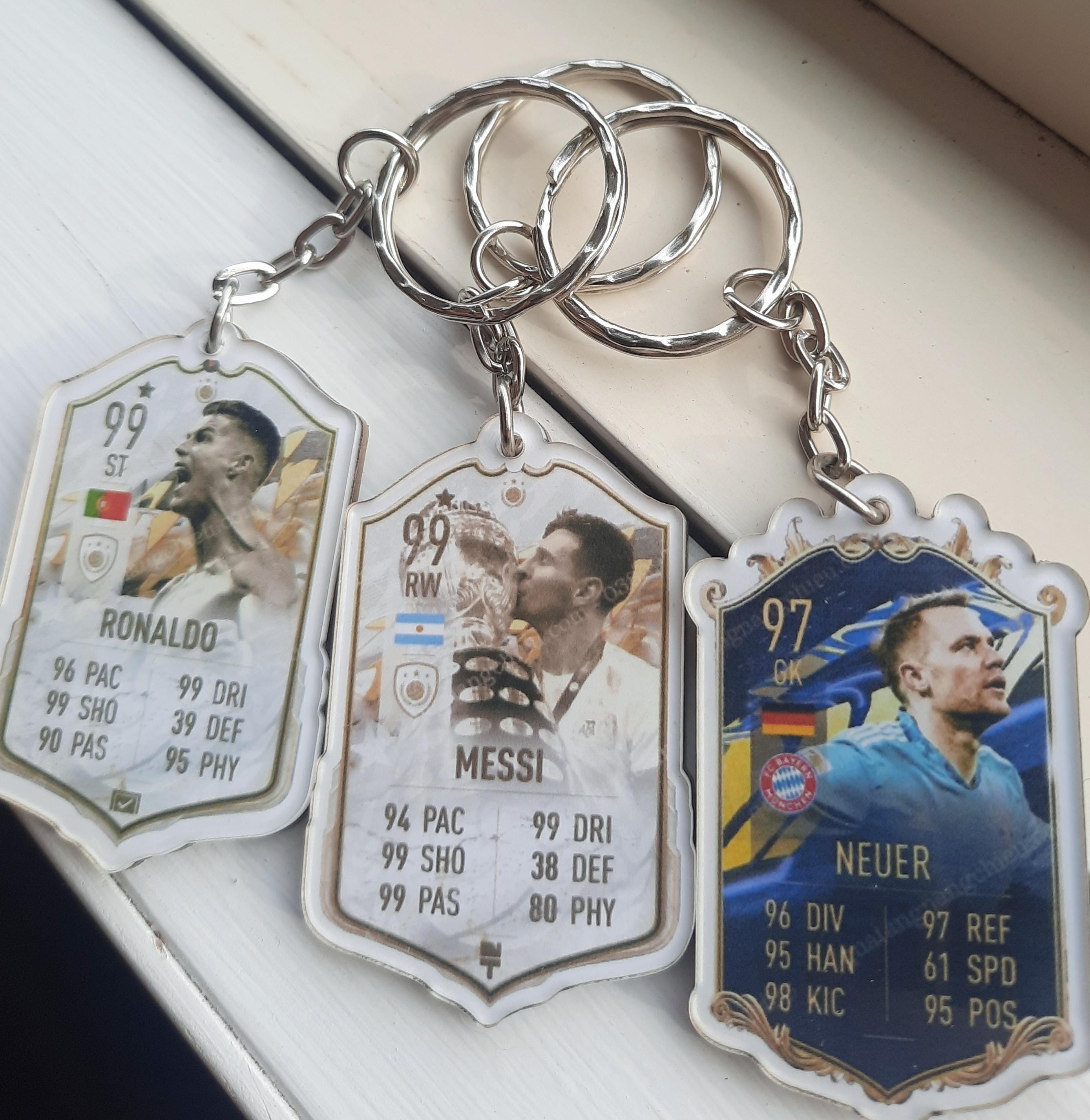 Messi Ronaldo Football Keychain | Durable Mica Material | Waterproof Soccer Player Gift