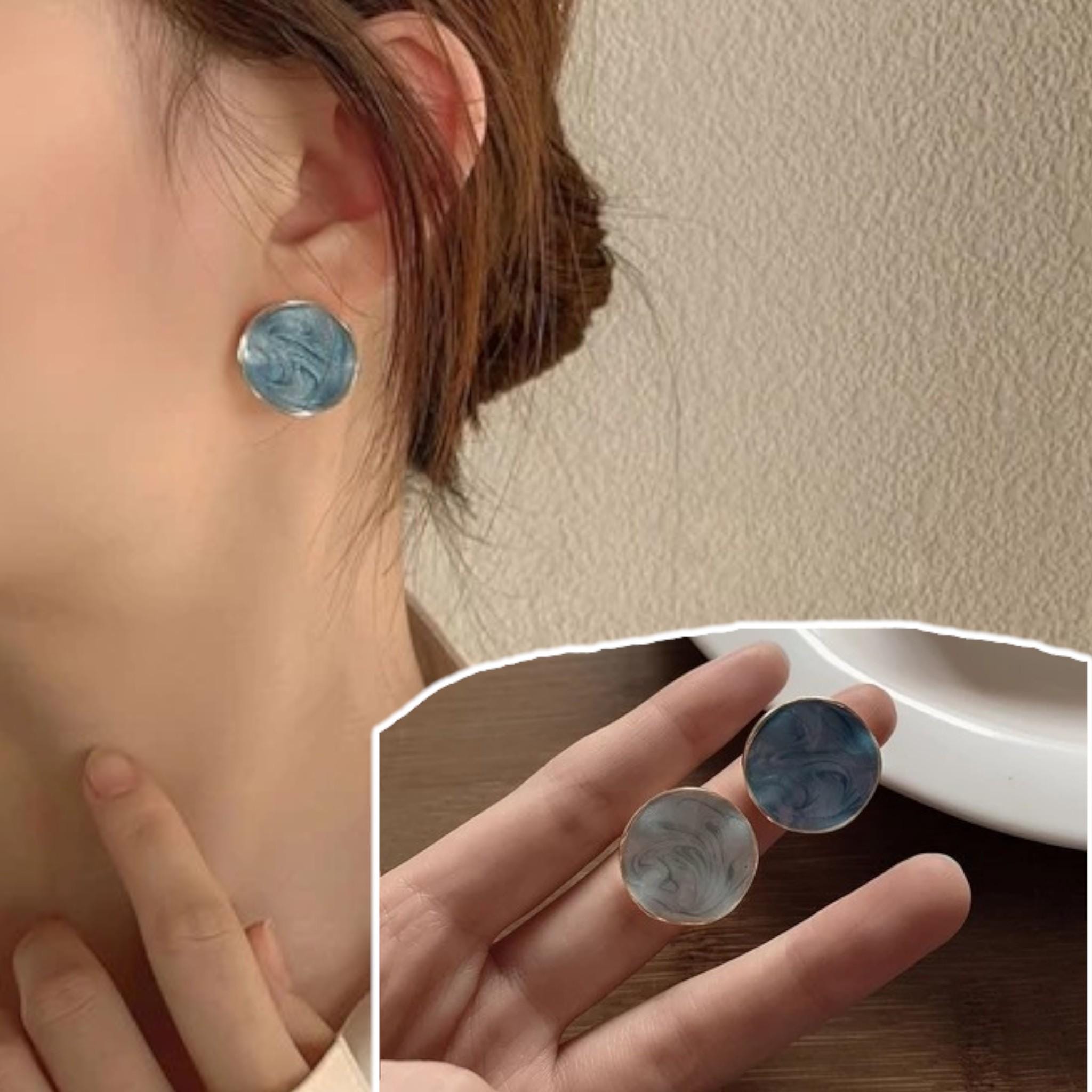 Elegant Aqua & Grey Earrings | Iridescent Sparkle Studs | Lightweight Hypoallergenic Jewelry for Women | Gift-Ready