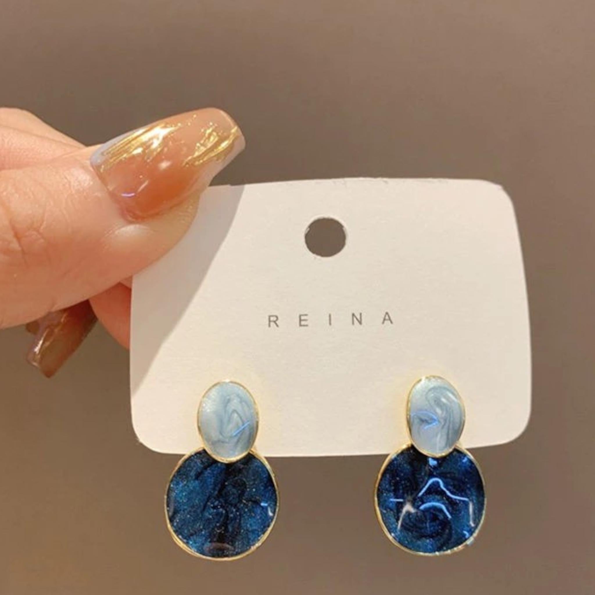 Aqua Blue Resin Drop Earrings: Iridescent Sparkle, Hypoallergenic Dangle
