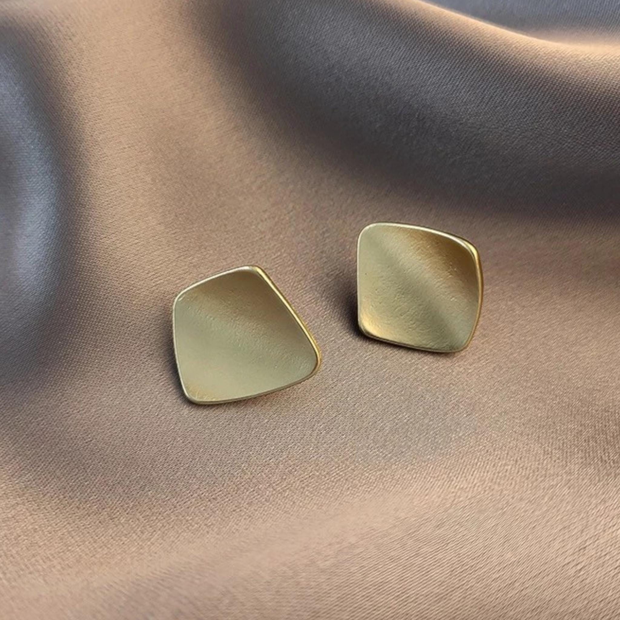 Matte Gold Geometric Stud Earrings: Minimalist Square Jewelry