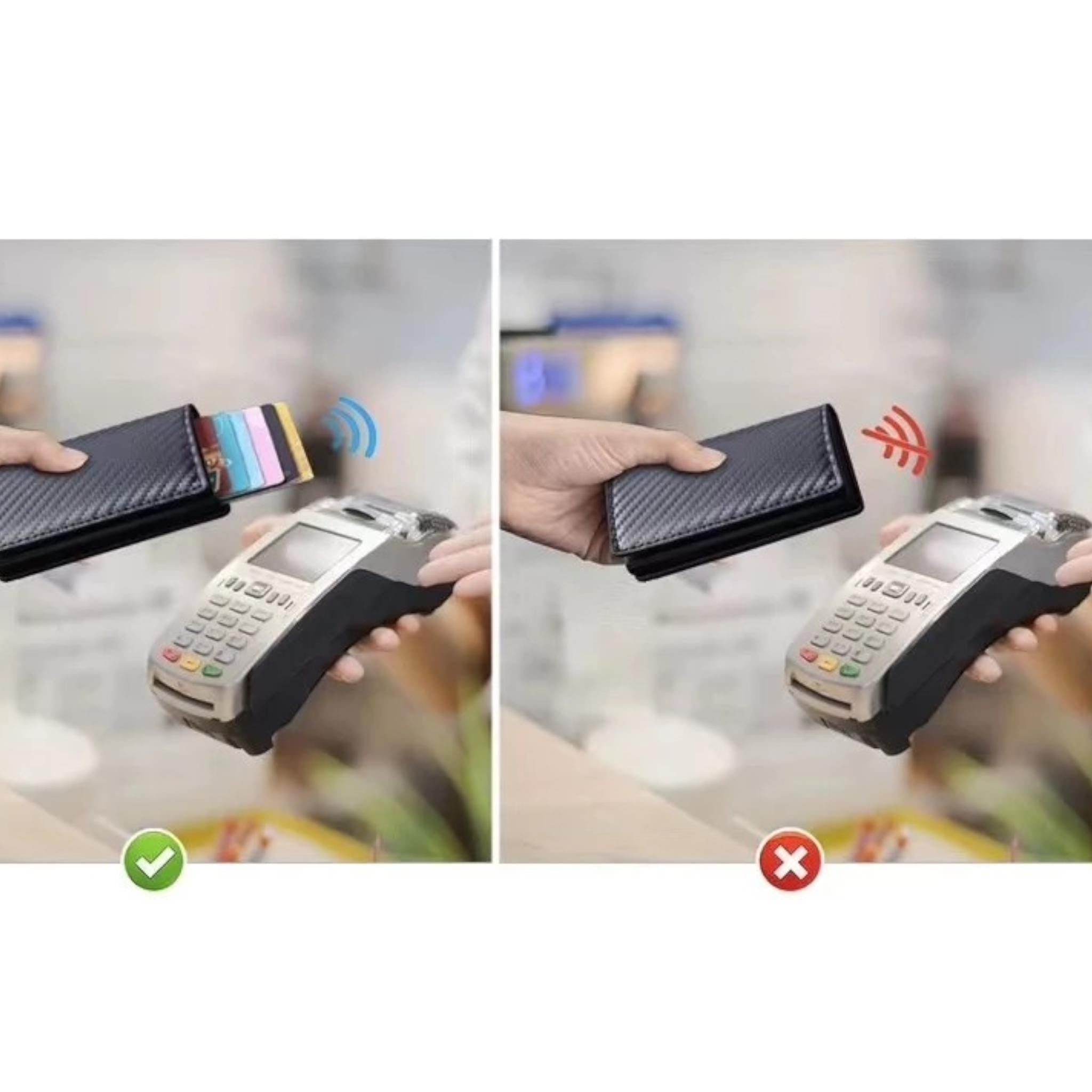 Pink Carbon Fiber RFID Wallet: Minimalist Anti-Tap Card Holder