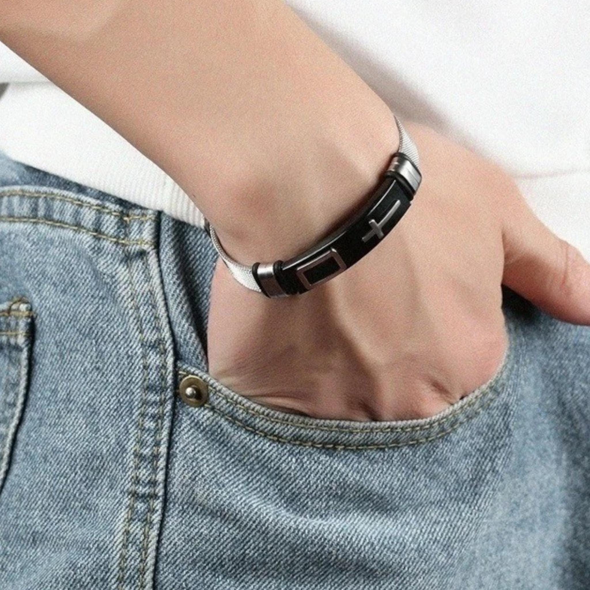 Minimalist Cross Bracelet: Unisex Christian Goth Jewelry, Adjustable Wristband